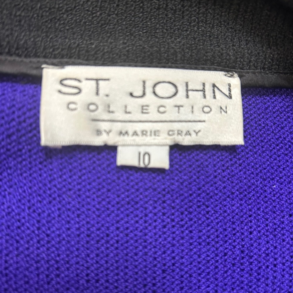 Vintage St John Collection Purple Santana Knit Logo Button Cardigan Jacket 10 - Picture 3 of 7